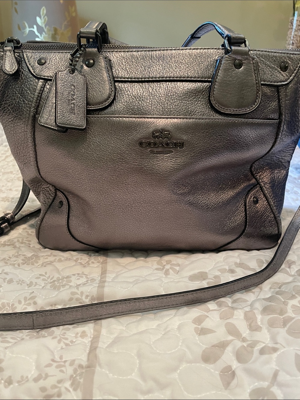 Coach Metallic Pewter Leather Shoulder Bag